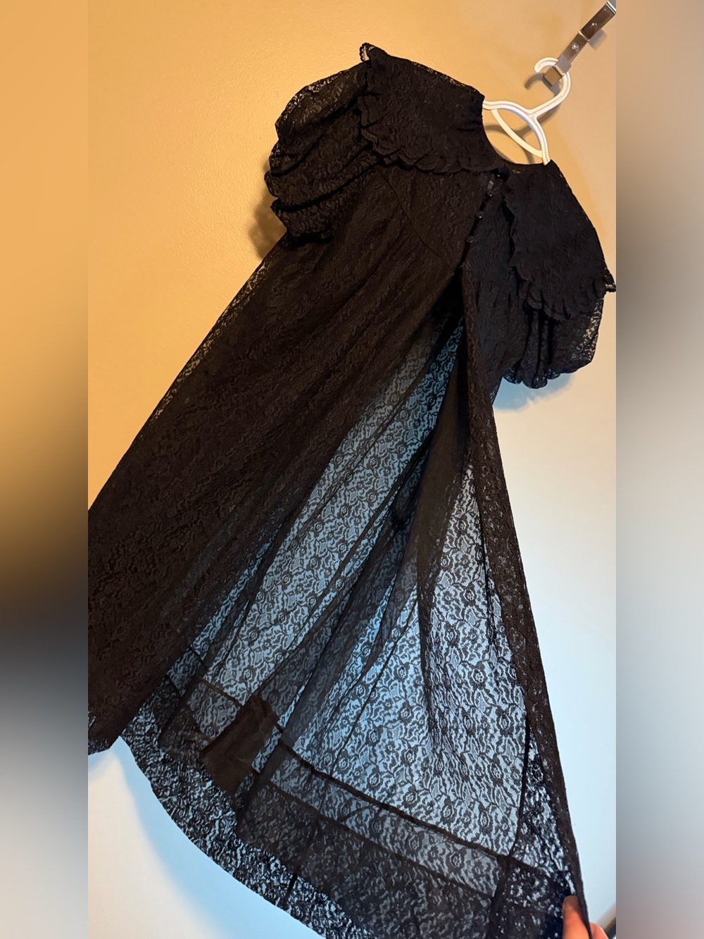 Vintage 70’s Ideal Lingerie Black All Over Lace Whimsigoth Cottagecore Cape - Picture 3 of 13